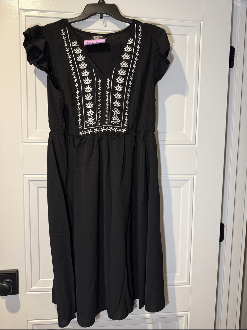 Women’s Black Embroidered V-Neck Dress